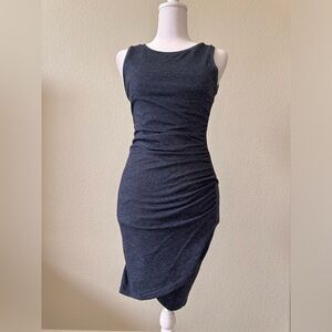 Leith ruched body-con tank dress in navy heather, size XS